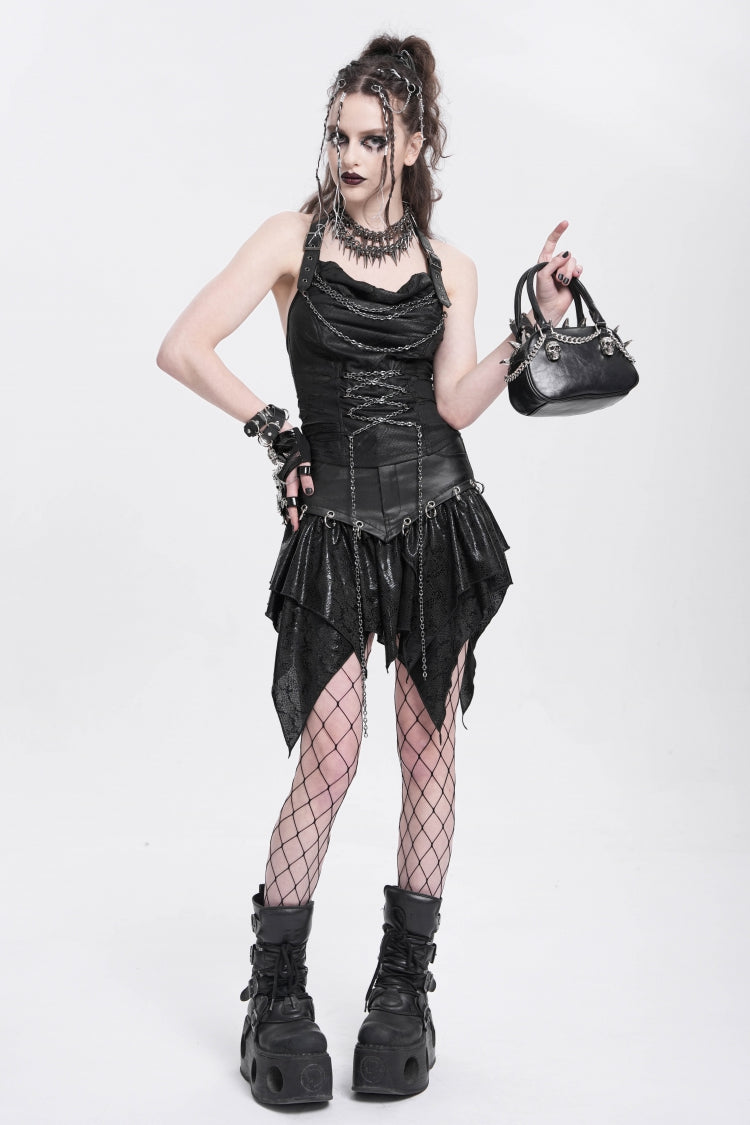 Rebel Black Chained Ripped Halter Punk Vest