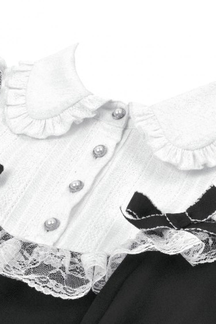Doll Collar Long Sleeve Lace-Up Faux Two-Piece Gothic Graduation Dress