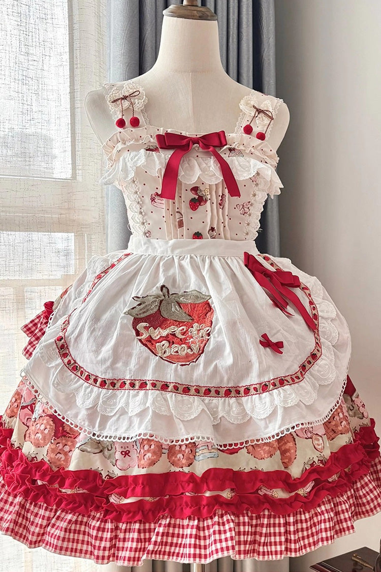 Sleeveless Double-Layered Print Ruffle Sweet Princess Lolita Jsk Red