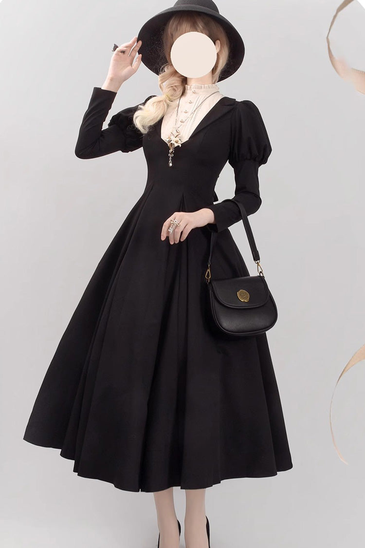 Plus-Size Gothic Lolita Dress with Puff Sleeves and High Waist