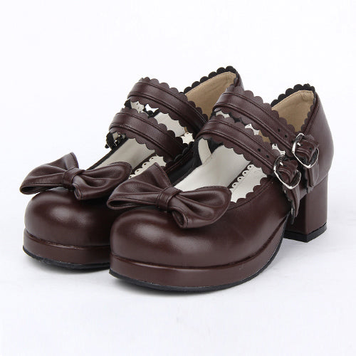 Sweet Lolita Shoes with Double Buckle and Bowknot