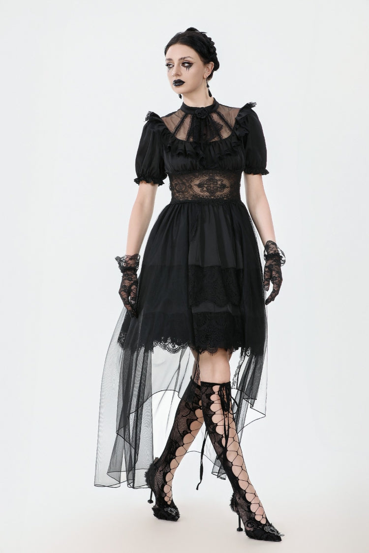 Chiffon Gothic Wedding Dress with High-Low Hem and Layers