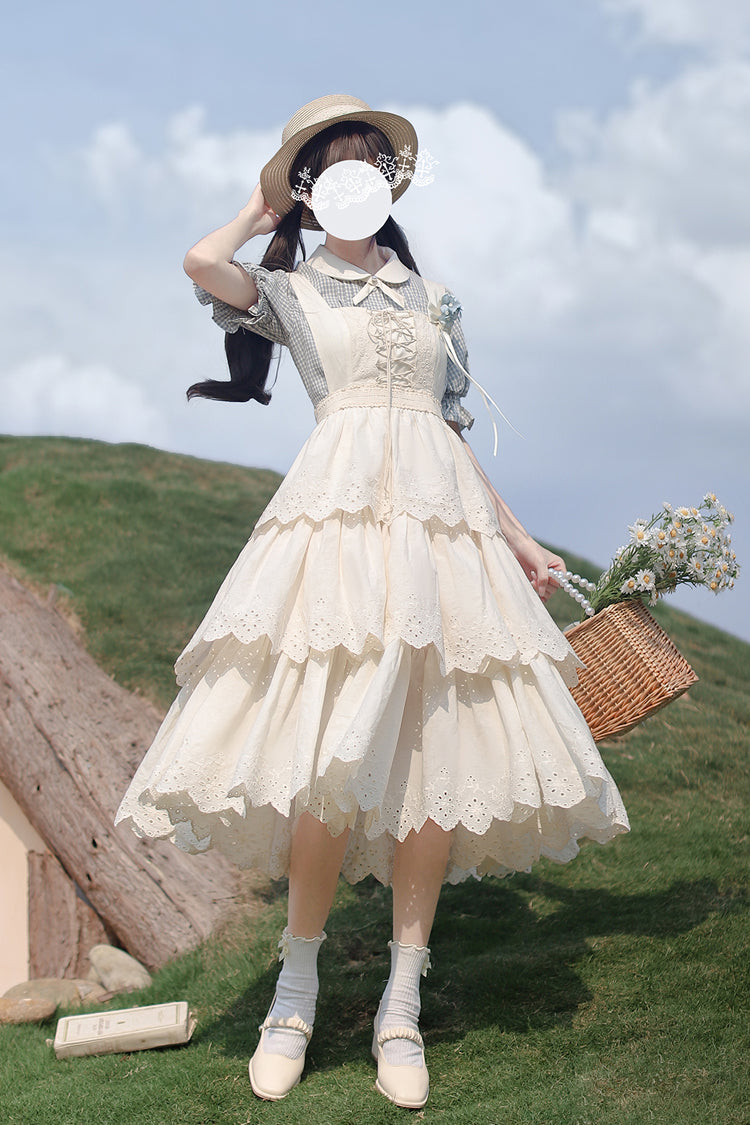 Ivory Sleeveless Triple Ruffled Lace-Up Sweet Elegant Lolita JSK