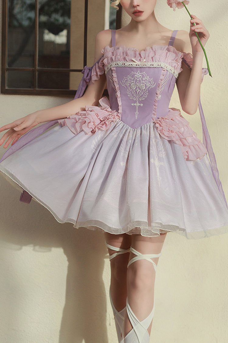 Thistle Midsummer Dream Embroidered Boat-Neck Chinese Ballet Lolita Dress