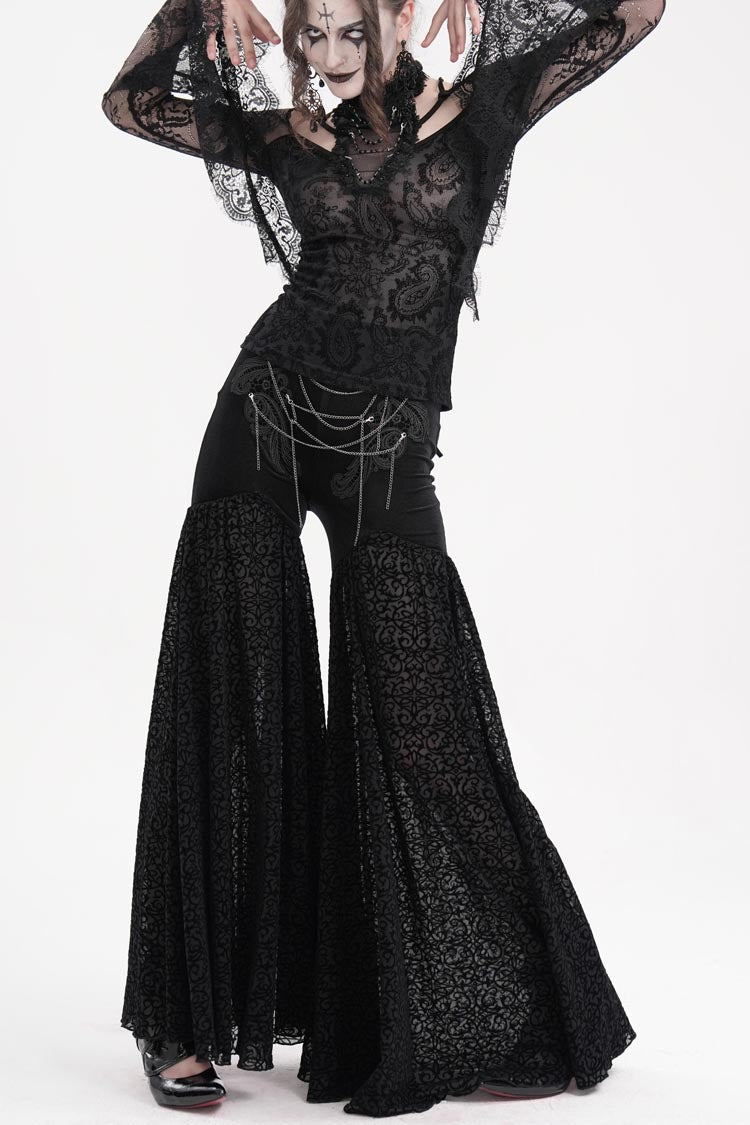 Gothic Pants with Jacquard Floral Chain and Hollow Lace