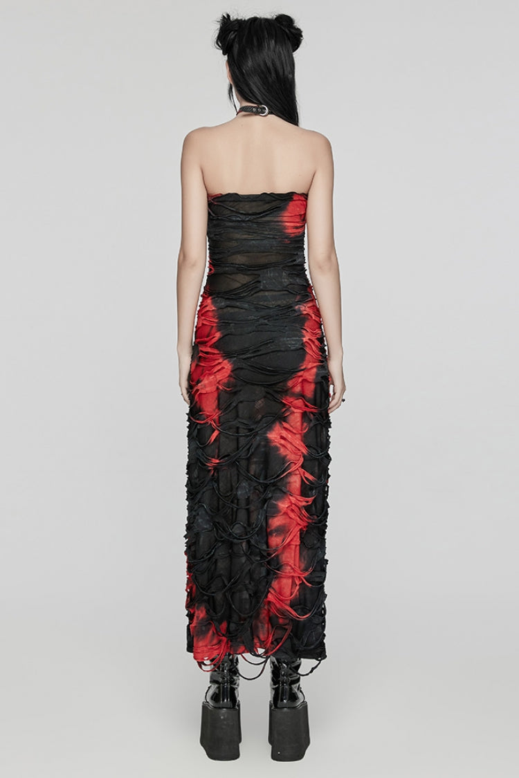 Scarlet & Black Contrast Print Ripped Gothic Dress