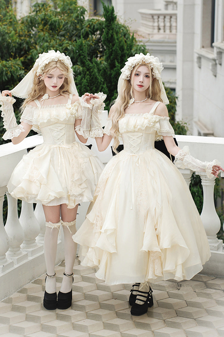 Cream Moonlight Variations Sleeveless Lace-Up Frilled Sweet Lolita Long JSK Dress