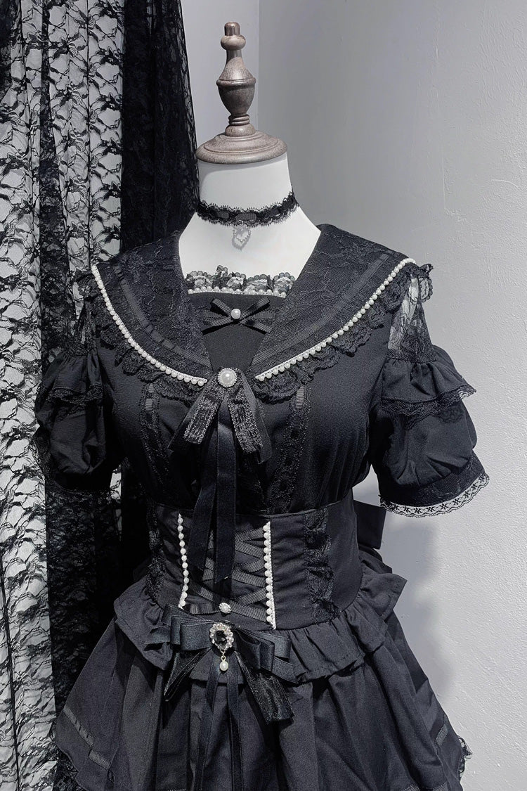 Sailor Collar Ruffle Lace Blouse for Jirai Kei - Two Colors