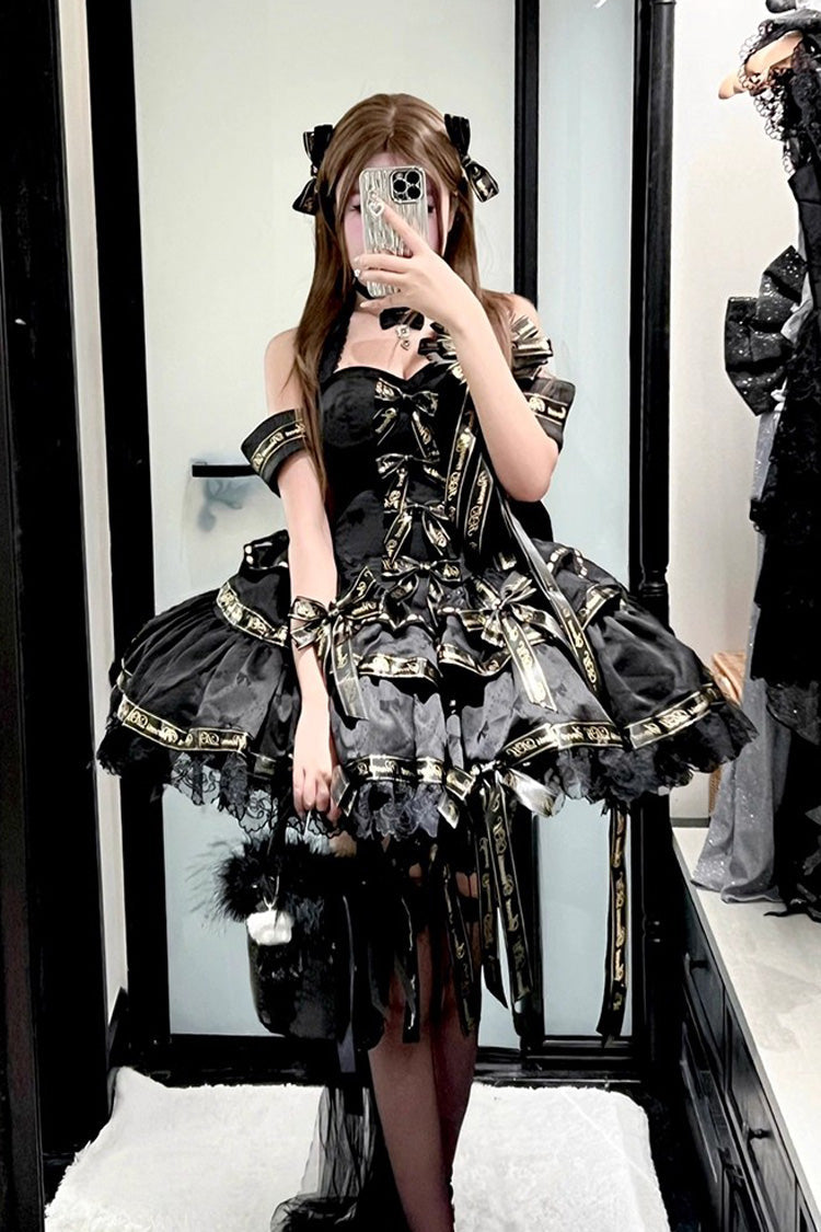 Halterneck Sleeveless Multi-Layered Ruffled Bow Elegant Princess Gothic Dress