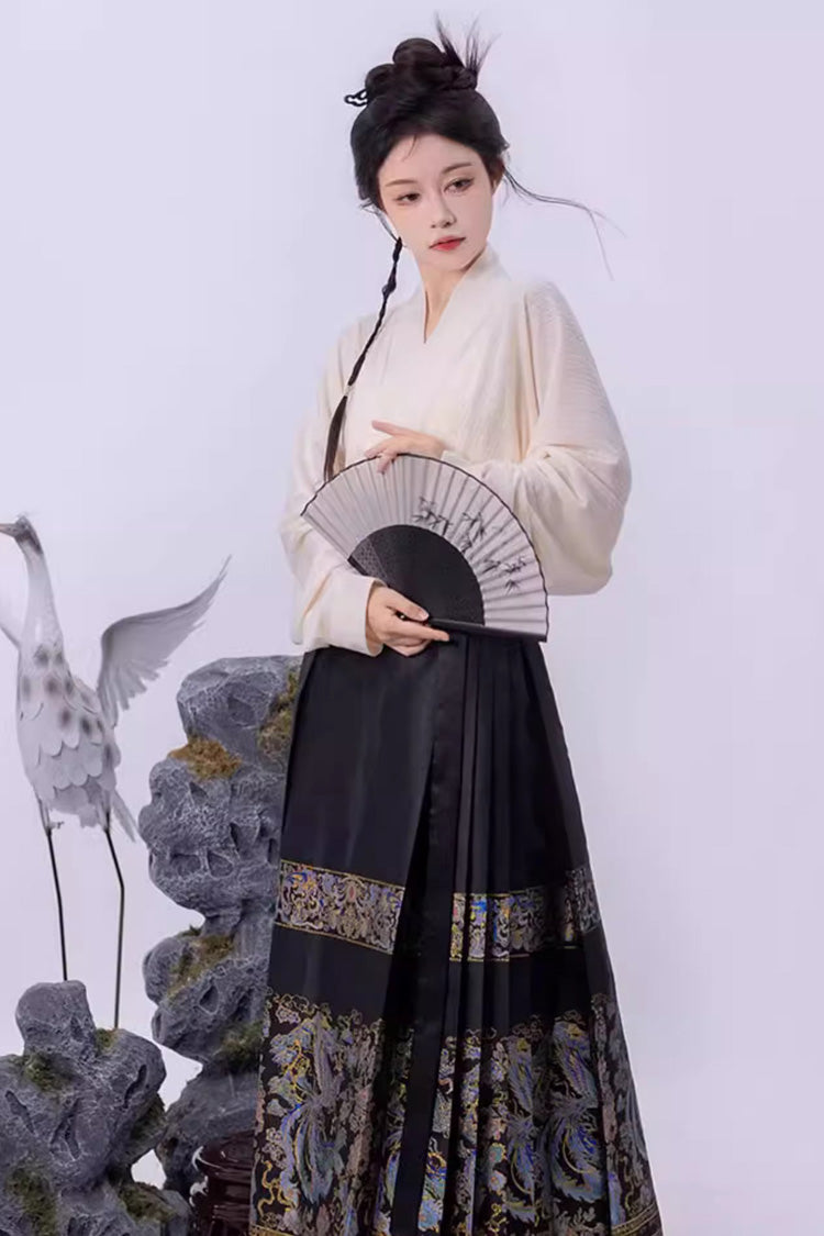 High-Waisted Hanfu Skirt with Chinese Print Pattern