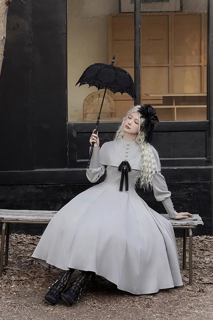 Grey Thirteenth Evening Long Sleeved Slim Gothic Elegant Lolita Dress