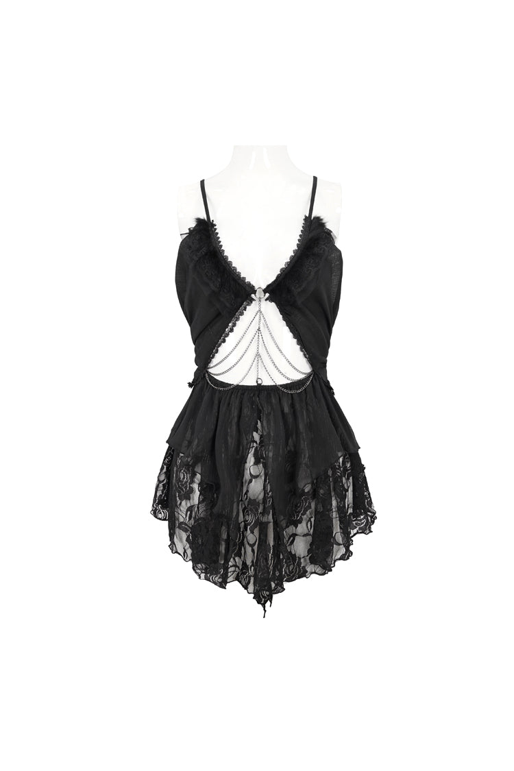 Punk Dress with Striped Chiffon and Metal Chain Accents