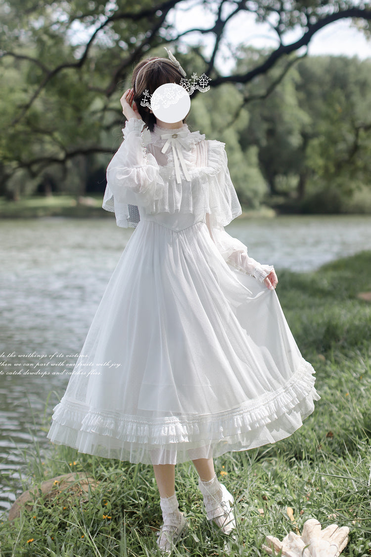 Ivory Long Sleeve Bow Lace Sweet Elegant Dress