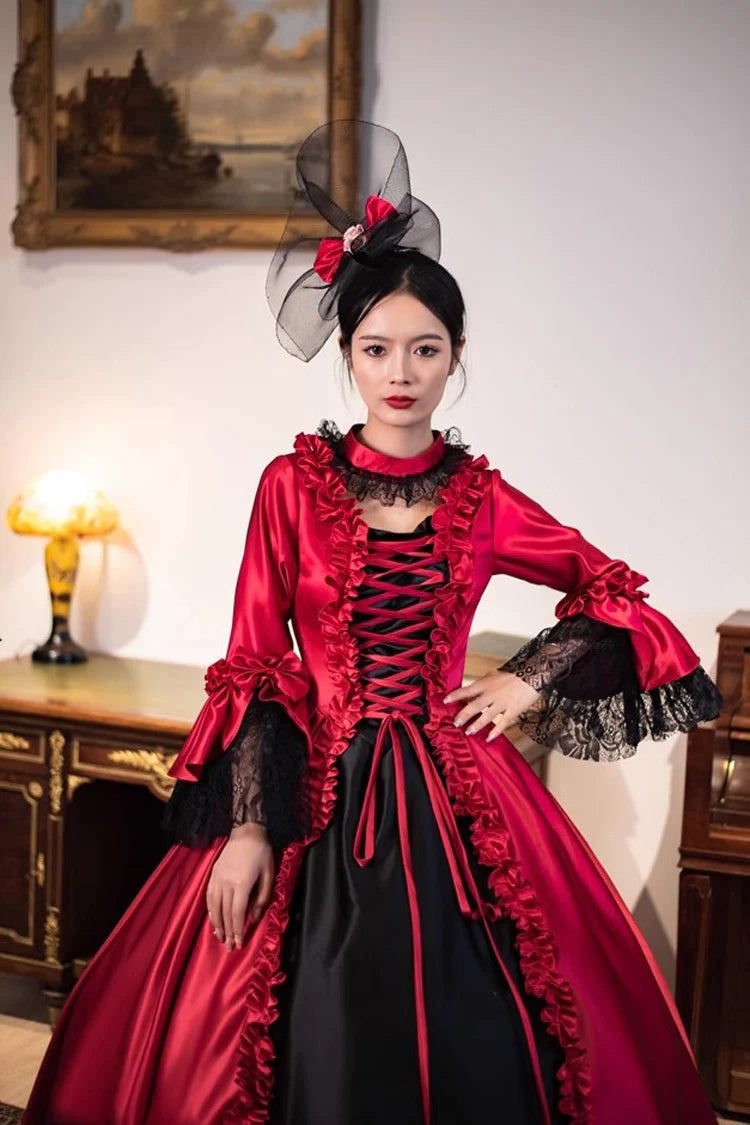 Wine Red Printed Medieval Court Rococo Gothic Victorian Lolita Long Dress