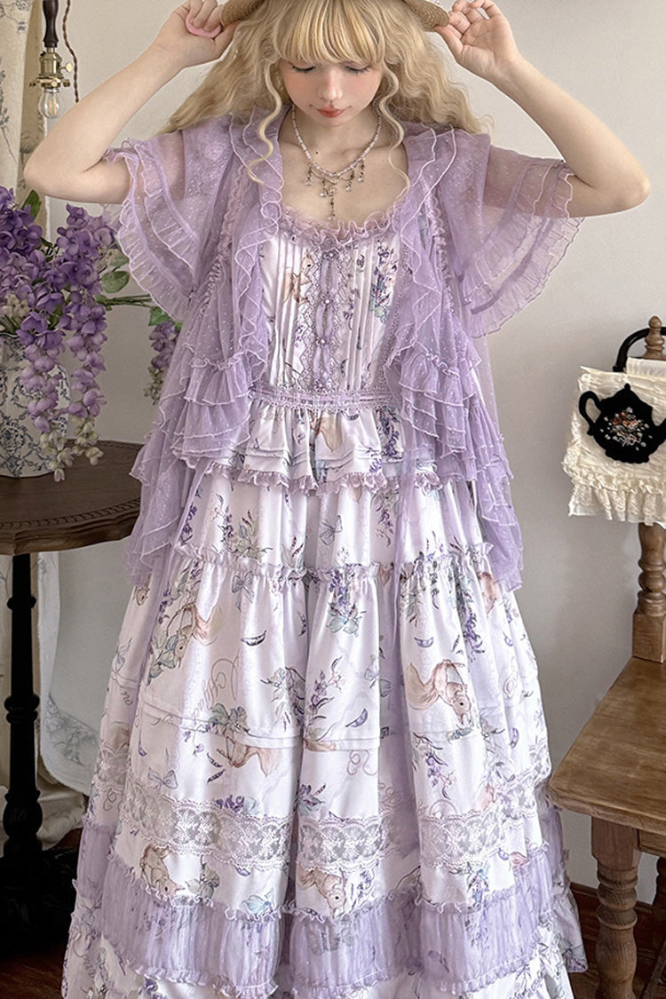 Violet Pea Squirrel Sleeveless Pastoral Print Ruffled Embroidered Lace JSK
