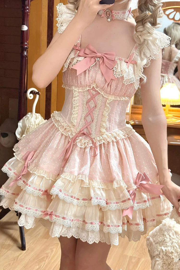 Rose Triple-Layer Bowknot Corset Sweet Princess Ballet Jumper Dress