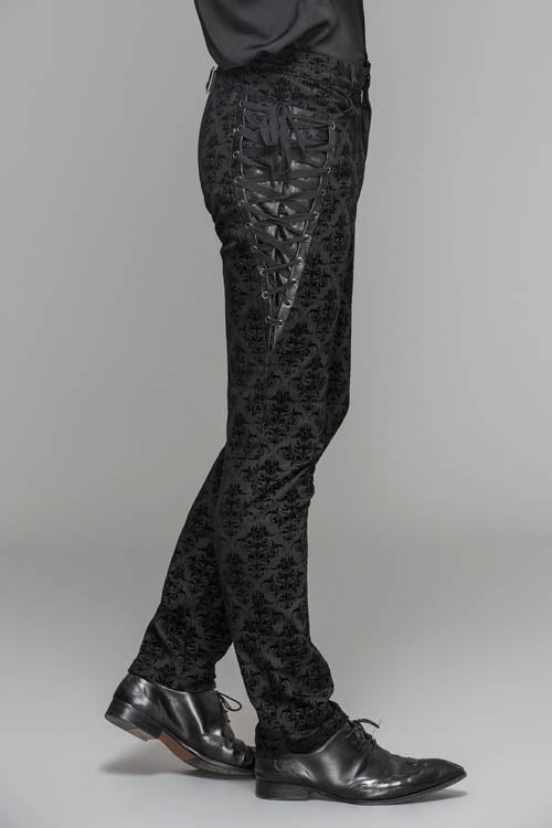 Flocking Patterned Gothic Trousers for Men's Parties
