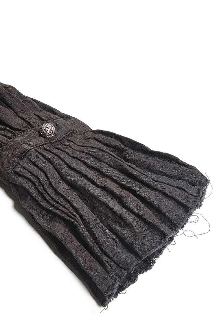 Jet-Black Steampunk Tie Shirt with Lantern Sleeves and Metal Buttons