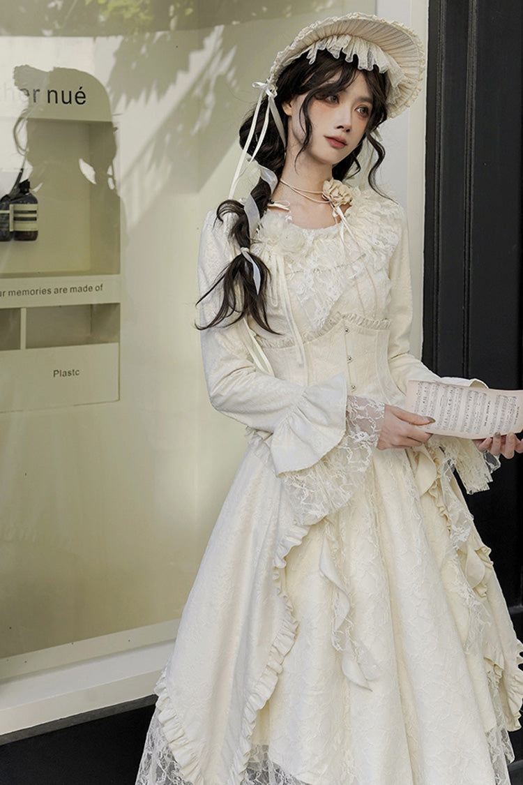Princess Lace Dress with Ruffle Sleeves in Ivory