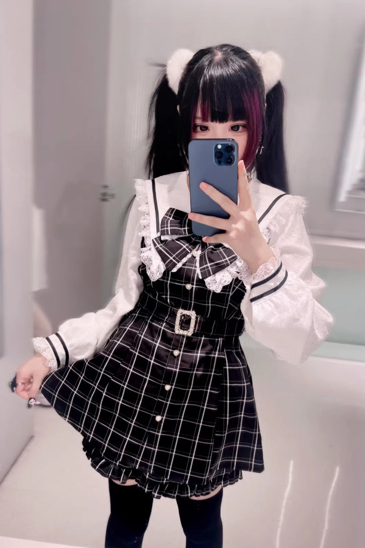Confession Fantasy Lapel Collar Printed Ruffled Bow Japanese Dress Shorts
