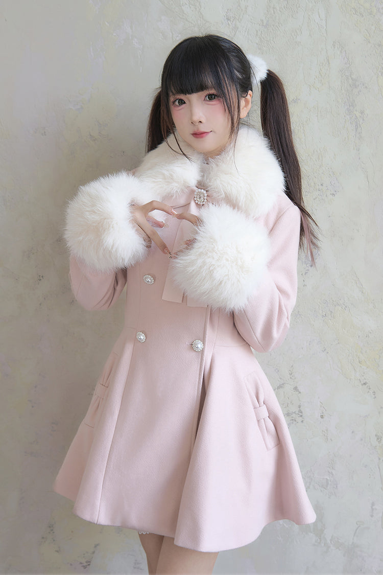 Pink Bowknot Double-Breasted Coat in Japanese Sweet Style