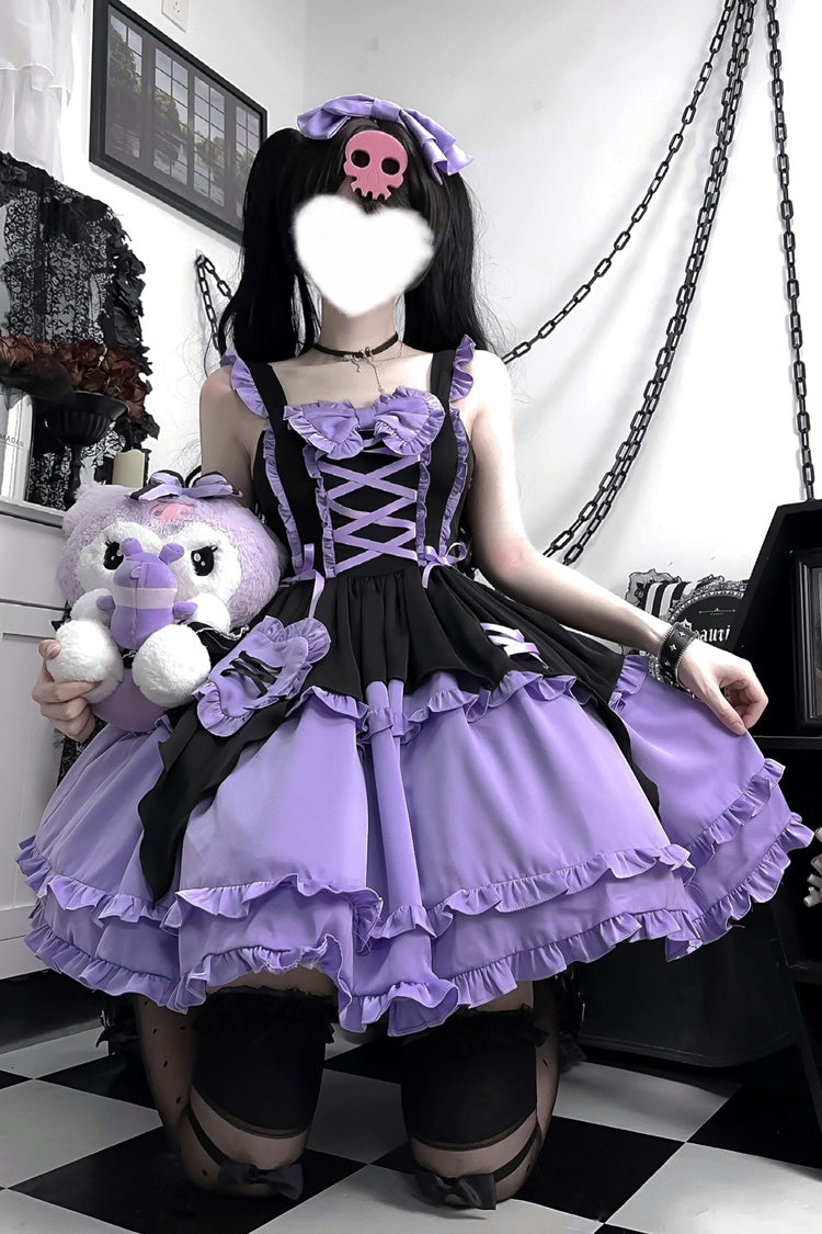 Black Purple Halloween Little Witch Sleeveless Double-Layered Ruffle Lace-Up Gothic Lolita Jsk Dress