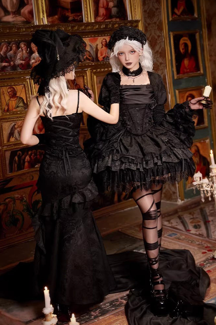 Black Multi-Layer Jacquard Ruffled Witch Gothic Skirt - Letters & Poems · Twilight