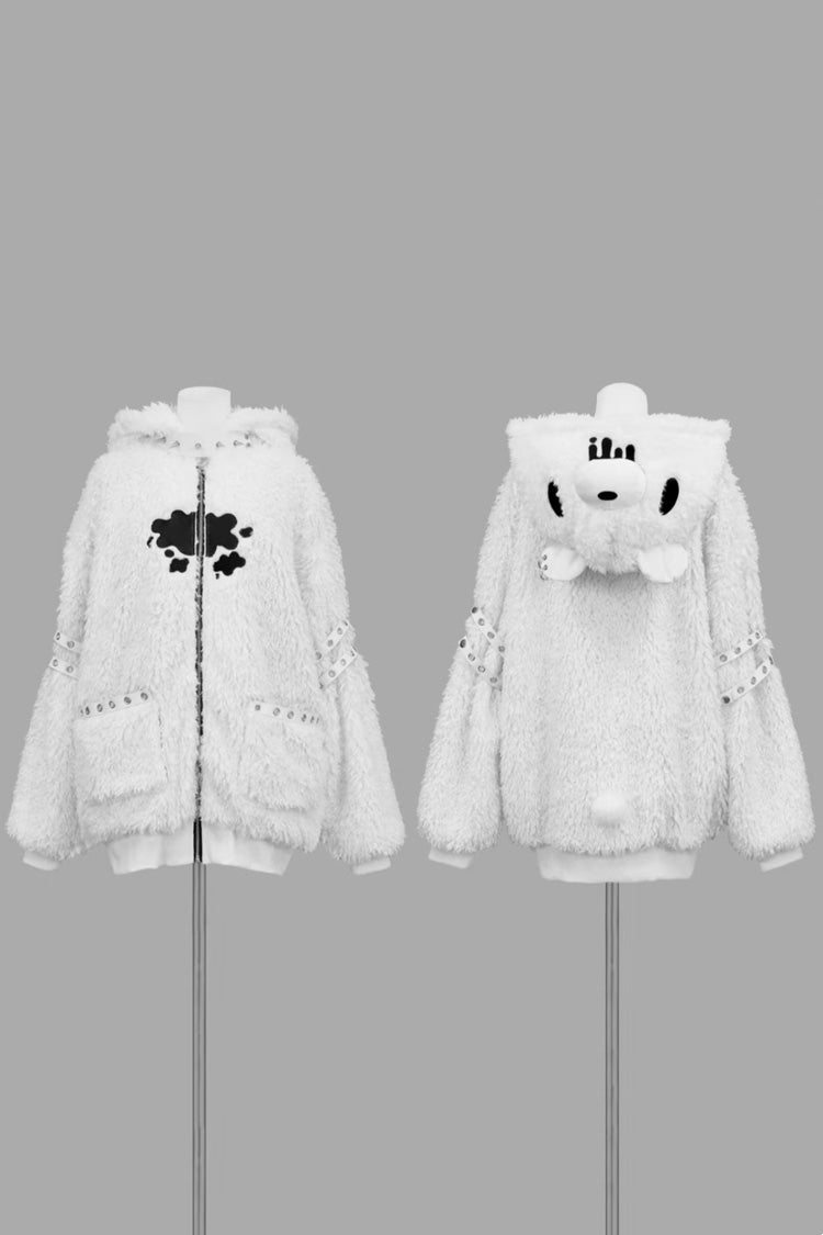 Ivory Bear-Ear Hooded Zip-Up Gothic Lolita Coat