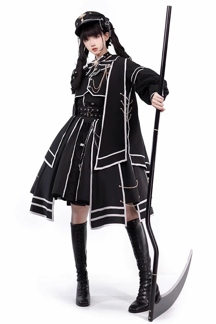 Long Sleeve Print Bow Gothic Lolita Skirt Set