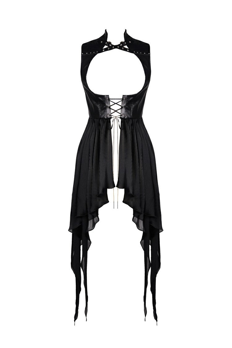 Punk Jacket with Cut-Out Chest Irregular Hem Lace-Up Buckles