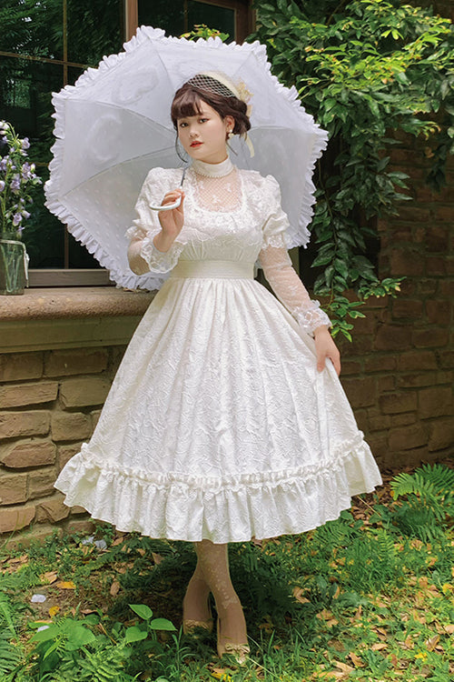 Plus Size Sweet Lolita OP Dress - Lace Long Sleeve