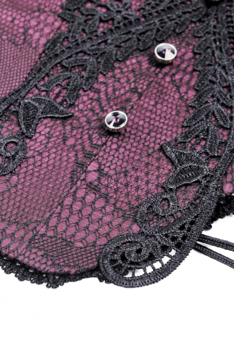 Mauve Butterfly Embroidered Lace Luxurious Royal Underbust Corset