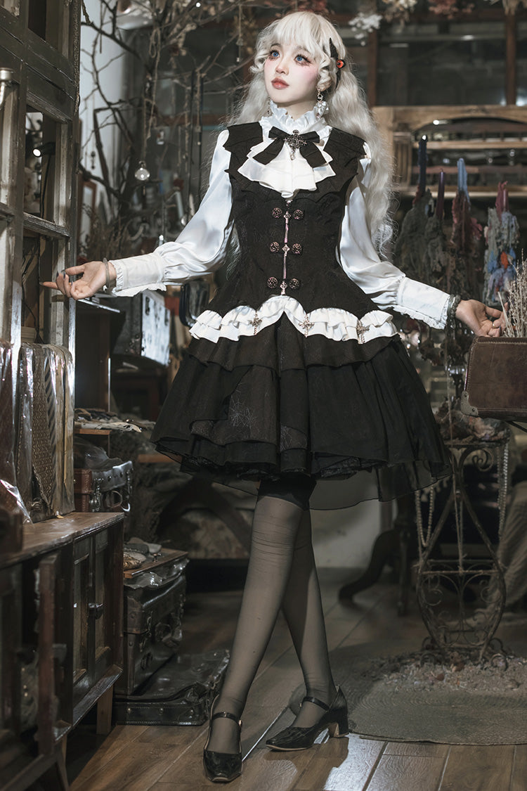 Black/White The Duke of Blood Multi-Layered Ruffled Bow Gothic Lolita Vest Skirt Set