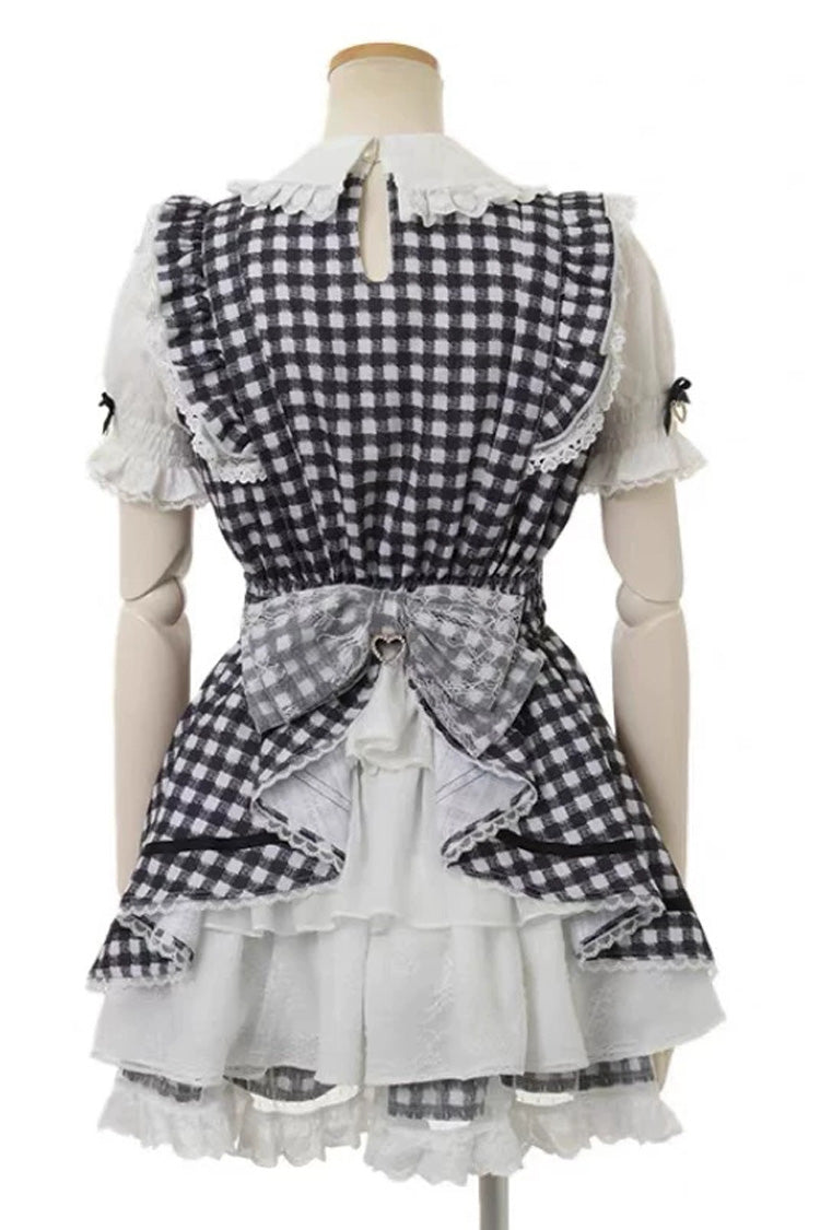 Lapel Collar Plaid Print Bow Plus Size Jirai Dress and Shorts Set in Three Colors