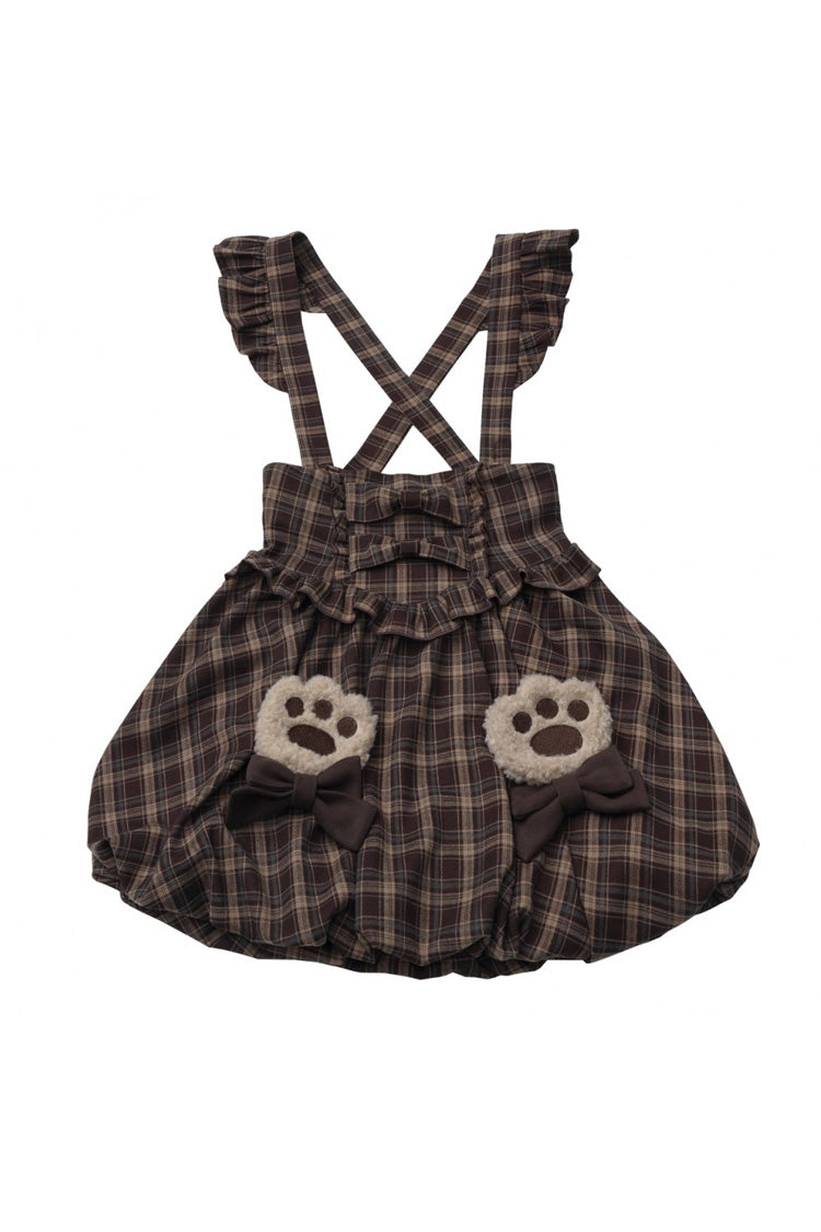 Brown Fluffy Little Bear Sleeveless Printed Ruffled Bow Sweet Lolita Tank Dress