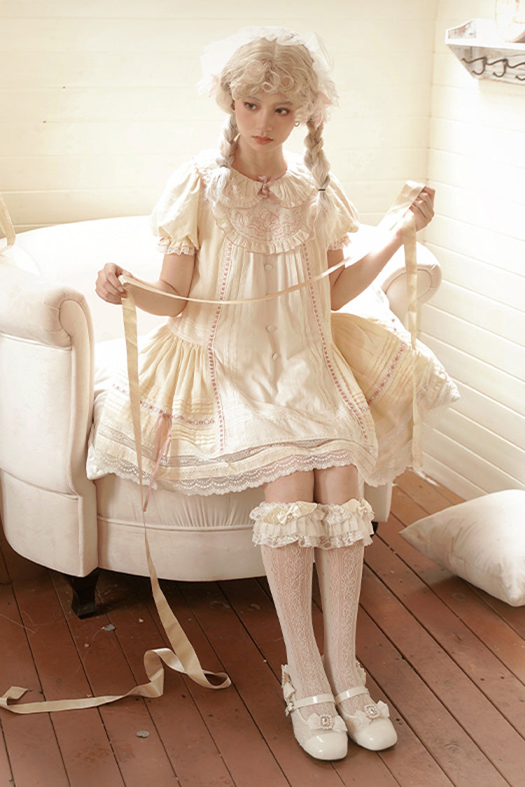 Angel Print Lace Dress with Doll Collar and Bowknot