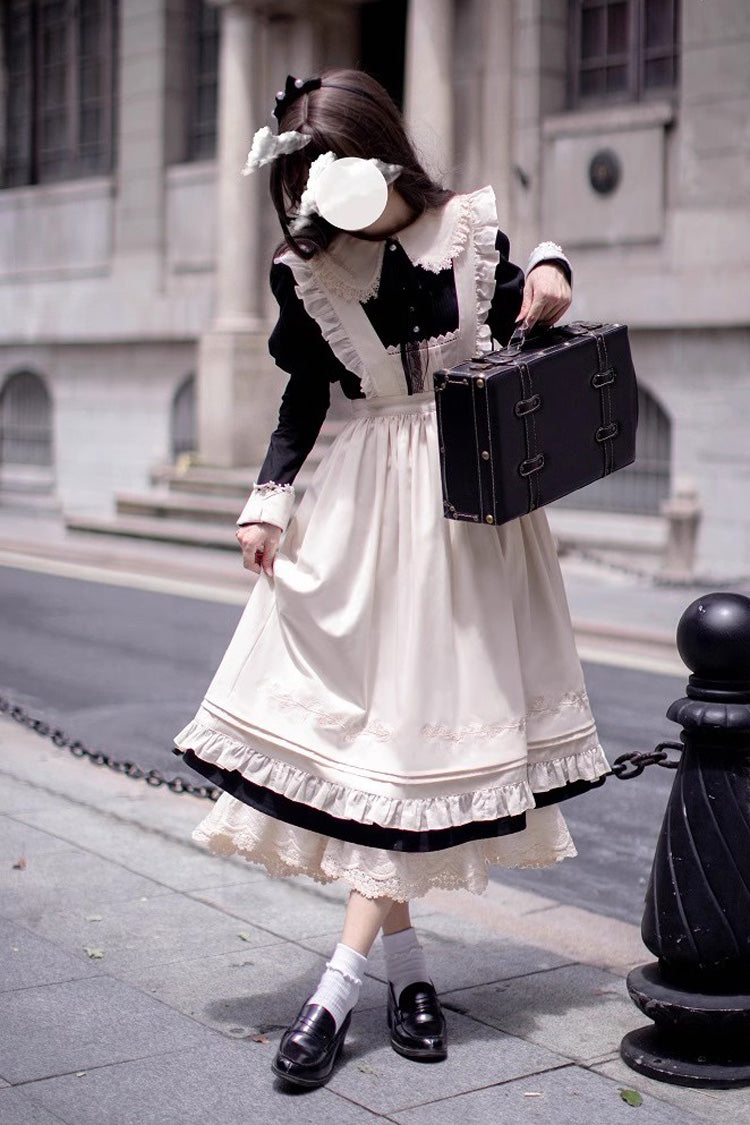 Black Doll Collar Long Sleeve Bow Classic Vintage Dress - Angelina