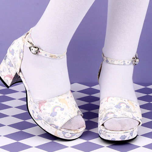 Fish Print Lolita Sandals with Round Toe, Cute Design