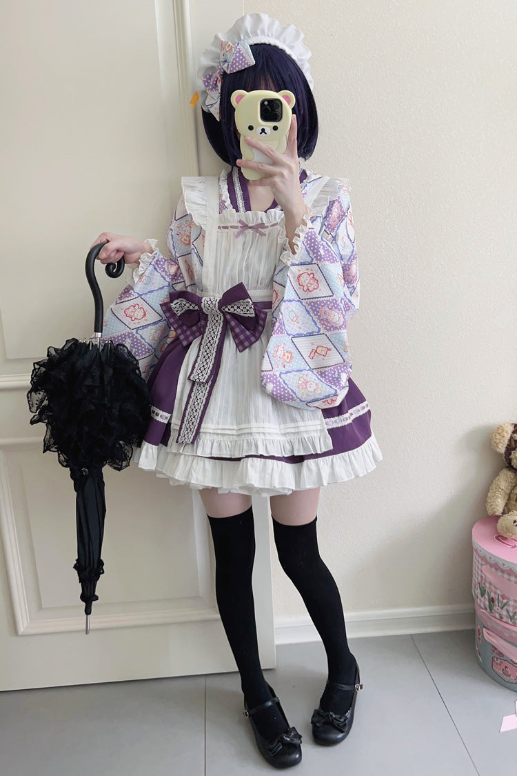 Showa Sweet Pet Japanese Maid Lolita Dress with Ruffle Bowknot