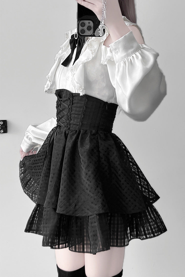 Black [Blackberry Rite] Lace Bowknot Lace-Up Jirai Kei Mini