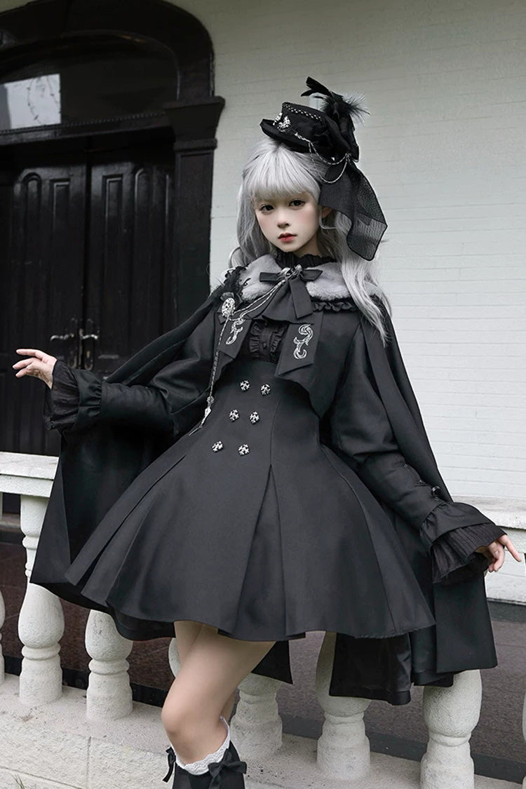 Black Double-Breasted Gothic Lolita Bustier Suspender Dress - Gothic Night Butler