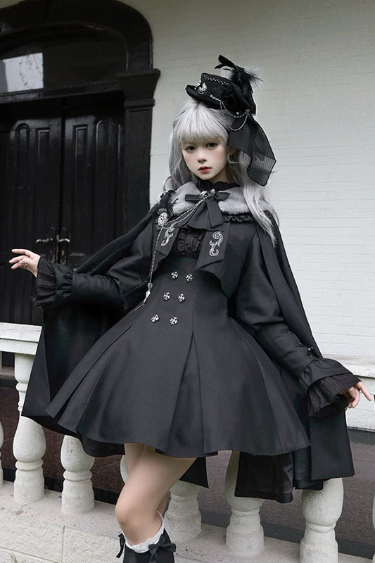 Black Double-Breasted Gothic Lolita Bustier Suspender Dress - Gothic Night Butler