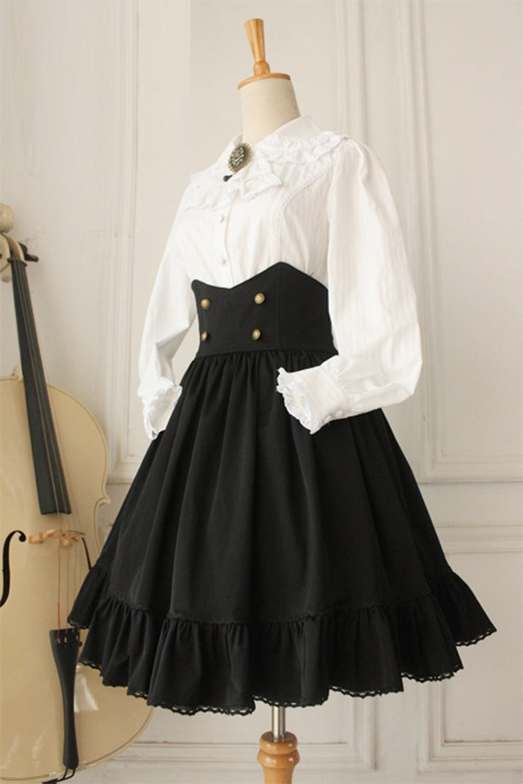 Black Vintage High-Waisted Fishbone Gothic College Skirt Dress
