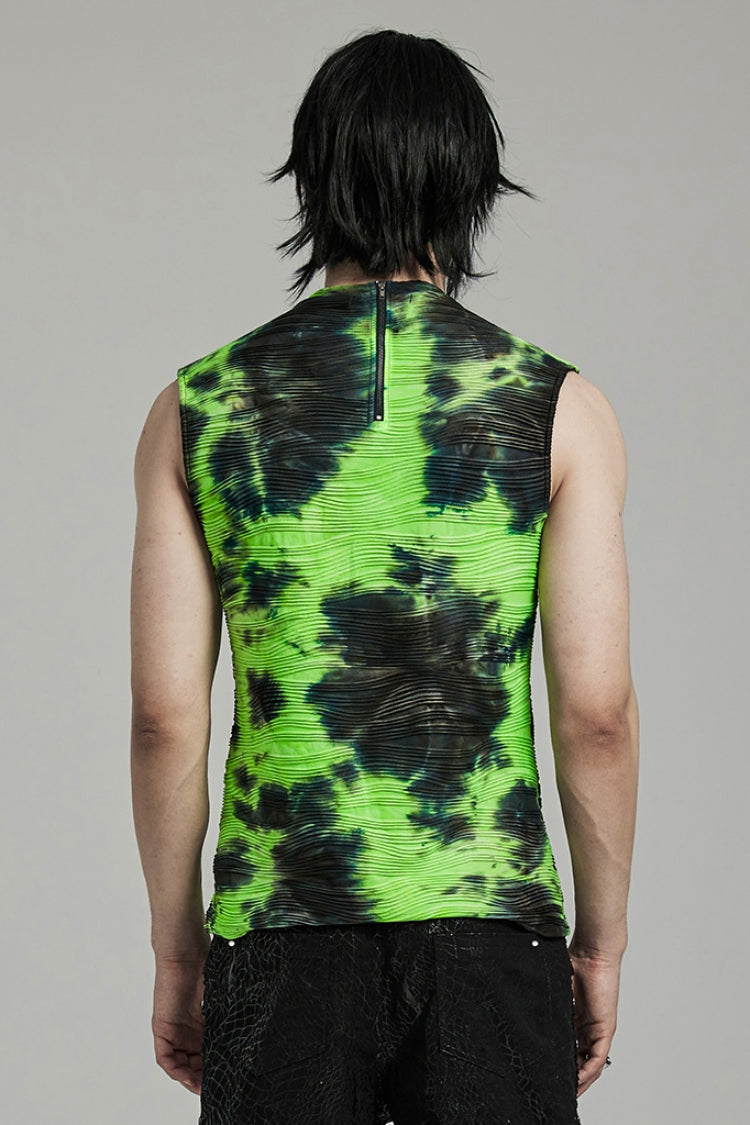 Tie-dye Stand Collar Sleeveless Punk Vest