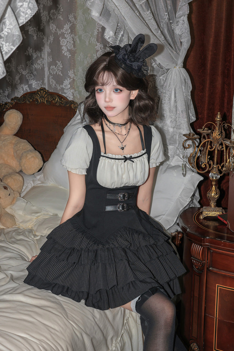 Silent Summer Classic Cool Lolita Dress Set with Halterneck and Ruffles