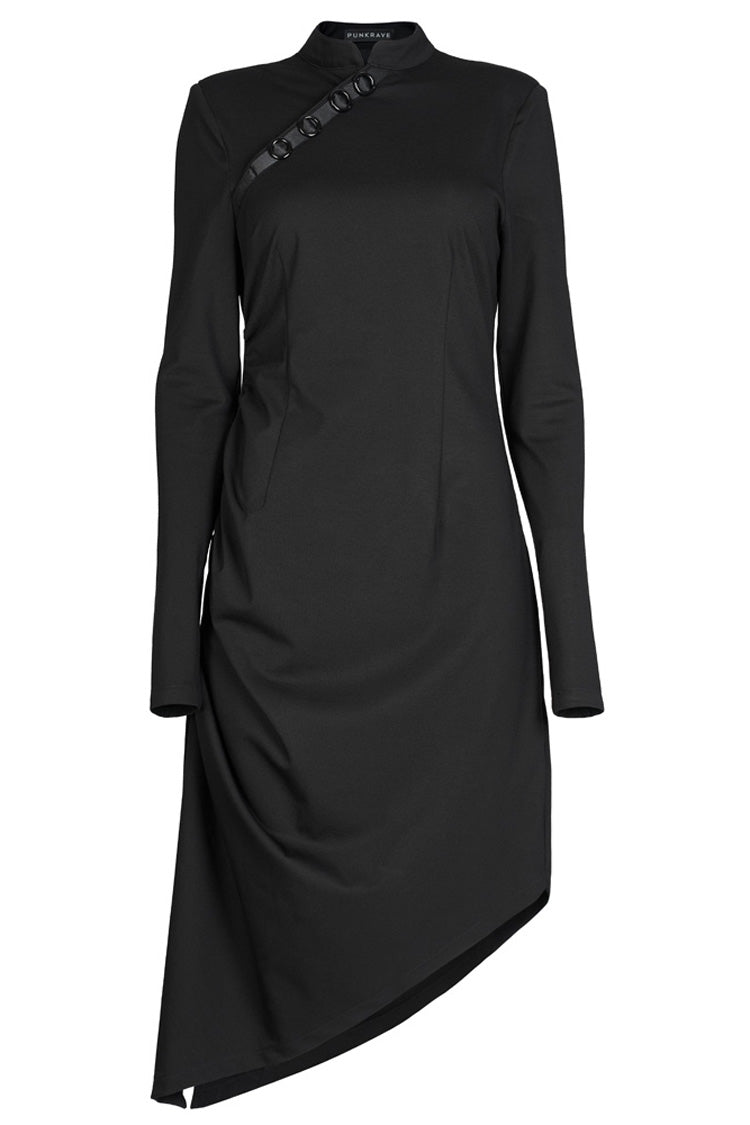 Improved Cheongsam Pointed Hem Drawstring Collar Long Sleeve Punk Dress