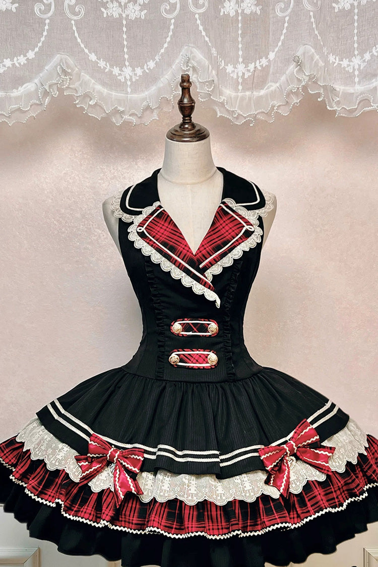 Classic Gothic V-Neck Multi-Layered Printed Ruffled JSK Dress - Honor Guard Gala