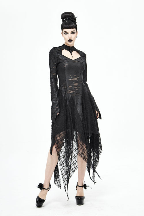 Dragon Spine Hole Decoration Long-Sleeve Gothic Dress