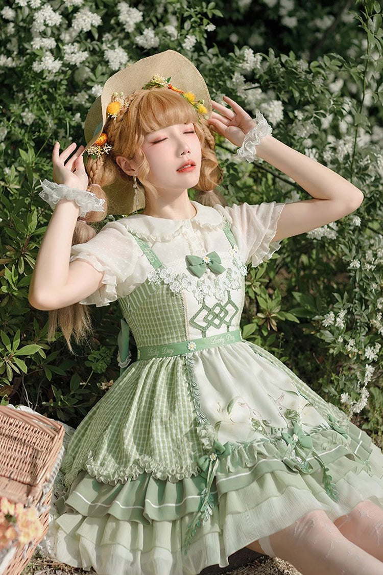 Emerald Country-Style Ruffle Bow Sweet Lolita JSK with Apron