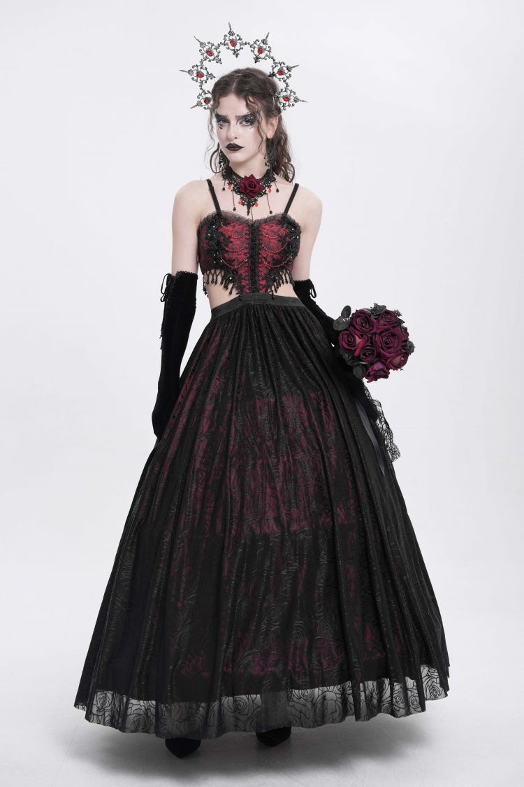 Scarlet Jacquard Floral Embroidered Ripped Gothic Slip Dress